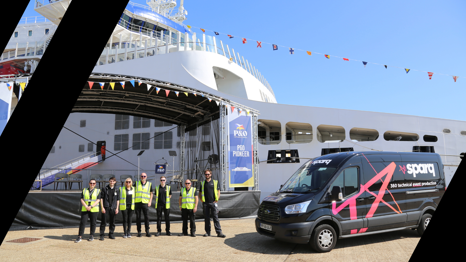 Van & crew in front of ferry